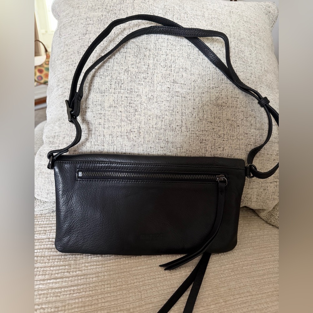 Margot Black Textured Leather Versatile Clutch/Crossbody/Shoulder Bag